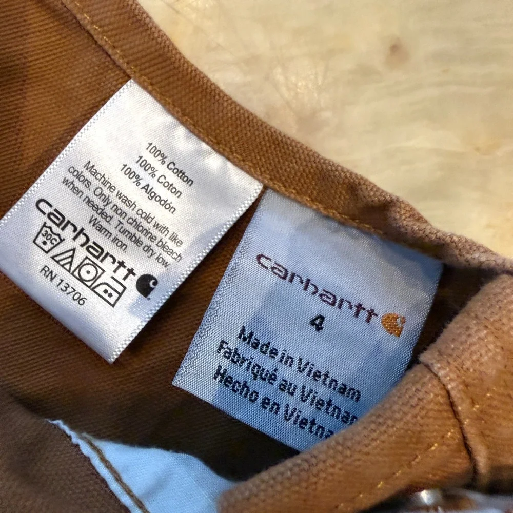 Carhartt Toddler Work Bib Overalls Brown Duck Canvas Double Knee Outdoor Size 4T